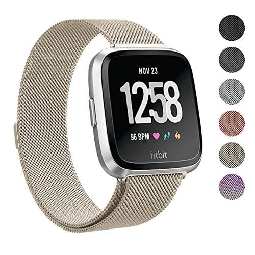 Vizone for Fitbit Versa Strap Bands, Adjustable Milanese Loop Mesh Stainless Steel Metal Magnetic Strap Sport Replacement Bands Small Large for Women Men Fitbit Versa Smart Watch
