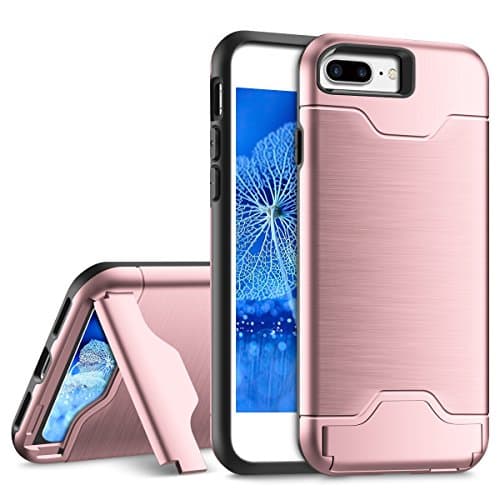 iPhone 7 Plus Case, Ecoconut iPhone 7 Plus Wallet Case Kickstand Card Slot Cover Dual Layer Protective Hard Shell Thin Armor Defender Slim Bumper Grip Case with Card Holder for iPhone 7 Plus Rose Gold