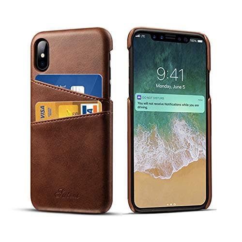 DEMEDO Compatible 2018 5.8 inch New iPhone, iPhone X & iPhone Xs Leather Case with Cards Holder, 2 Credit Card ID Card Slots, Ultra Slim Protective Phone Case for iPhone Xs & iPhone X, Brown