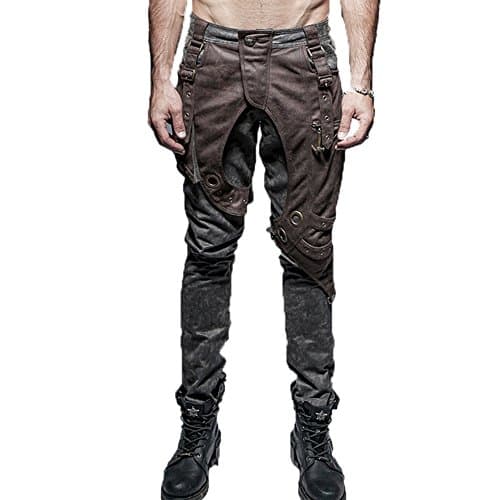 Men's Patchwork Leather Pocket Punk Style Personalized Pants Casual Gothic Bullet Patchwork Skinny Trousers with Bag K-241