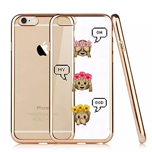 iPhone 6s Case,Bailun New Thin Electroplating TPU Clear Soft Flexible Scratch-Proof Transparent Protective Monkeys Emoji Case For iPhone 6/6s (4.7-Inch)