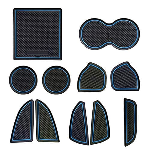 MOEBULB 11pcs/Set Custom Fit Interior Cup Holder, Door Pockets, Center Console Liner Mat Flexible Rubber Pad Compatible for Dodge Challenger 2015 2016 2017 2018 2019 Non-Slip Anti-dust (Blue)