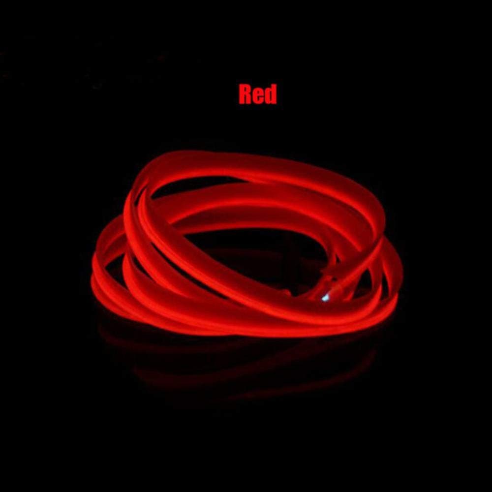 2m/3m/5m Car 12V LED Cold Lights Flexible Neon EL Wire Auto Lamps on Car Cold Light Strips Line Interior Decoration Strips Lamps-Red,3m
