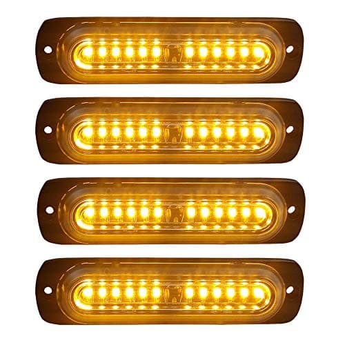 4pcs Ultra Slim 12-LED Surface Mount Grille Flashing Strobe Lights for Truck Car Vehicle Mini LED Light-Head Emergency Beacon Hazard Warning lights 12-24V (Amber)