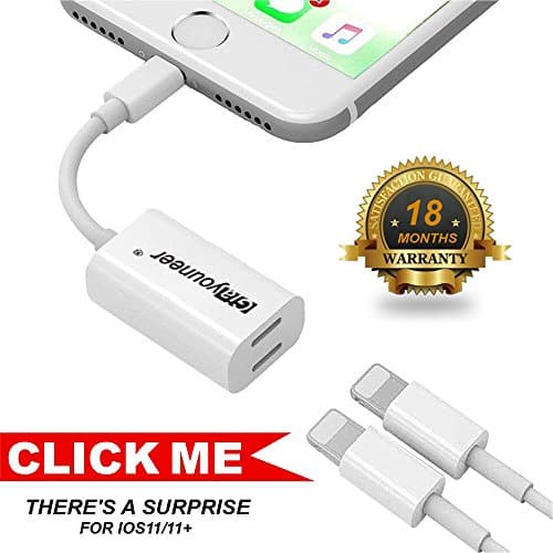 Dual Lightning Adapter Iphone Splitter for IPhone 6 / 7 / 8 / X Plus pls, Giayouneer Double Port for Apple ios 10.3/11 Support Music Charging(Data/SYNC) Calling (White)