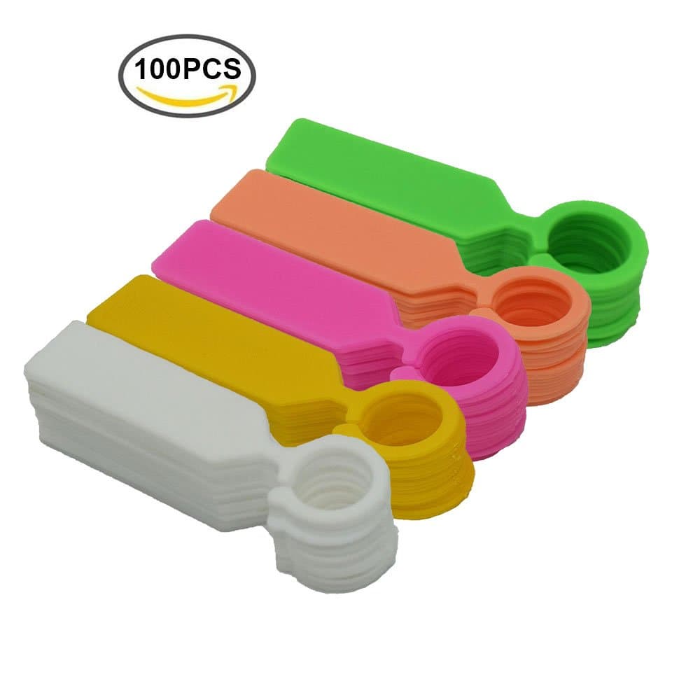 Ewinsun 100 PCS Plastic Plant Tree Branch Lables Hanging Ring Tags for Garden Markers,5 Colors 11x2.4cm