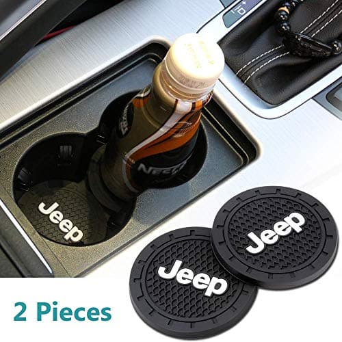 2 Pack Silicone 2.75 inch Car Cup Interior Accessories Anti Slip Cup Mat for Jeep Grand Cherokee Wrangler Compass Cherokee Renegade Patriot Grand Comander Decoration etc All Models (black&White)