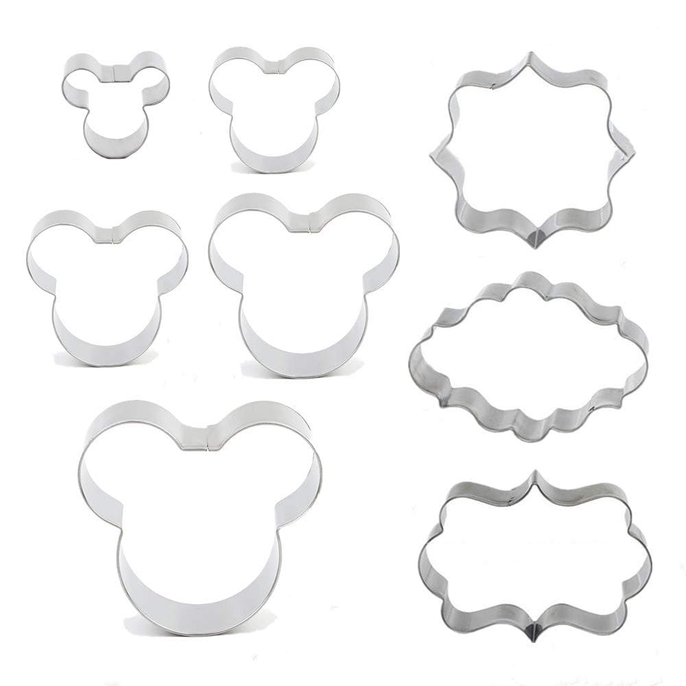 Jasonsy Mickey Mouse Cookie Cutter Set,Mickey Mouse Cookie Molds and Plaque Frame Pastry Biscuit Cookie Cutter Cake Fondant Pancake Cutters Mold for Kids Birthday Party(Set of 8）