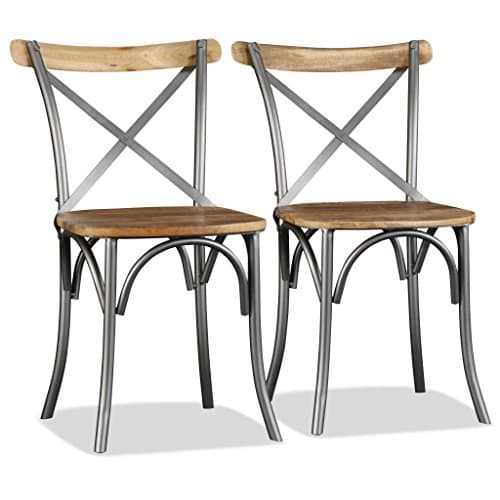 Chairs Kitchen & Dining Room Chairs Dining Chairs 2 pcs Solid Mango Wood and Steel Cross Back