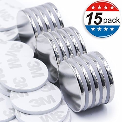 MIKEDE Strong Neodymium Disc Magnets with Double-Sided Adhesive, Powerful, Permanent, Rare Earth Magnets. Fridge, DIY, Building, Scientific, Craft, and Office Magnets, 1.26" D x 1/8" H - Pack of 15