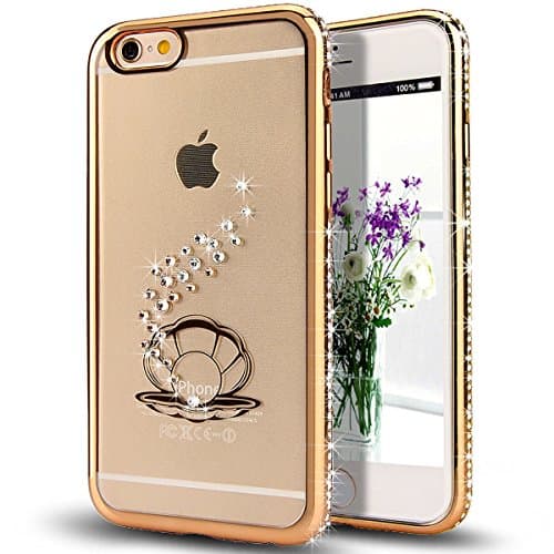 iPhone 6S Plus Case,[Flexible Soft TPU Design] Cover,Bling Crystal Rhinestone Diamond Clear Rubber Plating Frame TPU Soft Silicone Bumper Case Cover for iPhone 6/6S Plus 5.5"