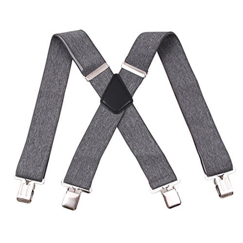 GUCHOL Men's Suspenders X-White 2" Wide Adjustable Solid 4 Clip Utility Suspenders (Gray)