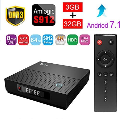 Sawpy TX92 Smart tv box Android 7.1 Amlogic 3GB+32GB DDR3 BT 4.0 2.4/5 Dual-Band WiFi 4K UHD & LAN VP9 DLNA H.265