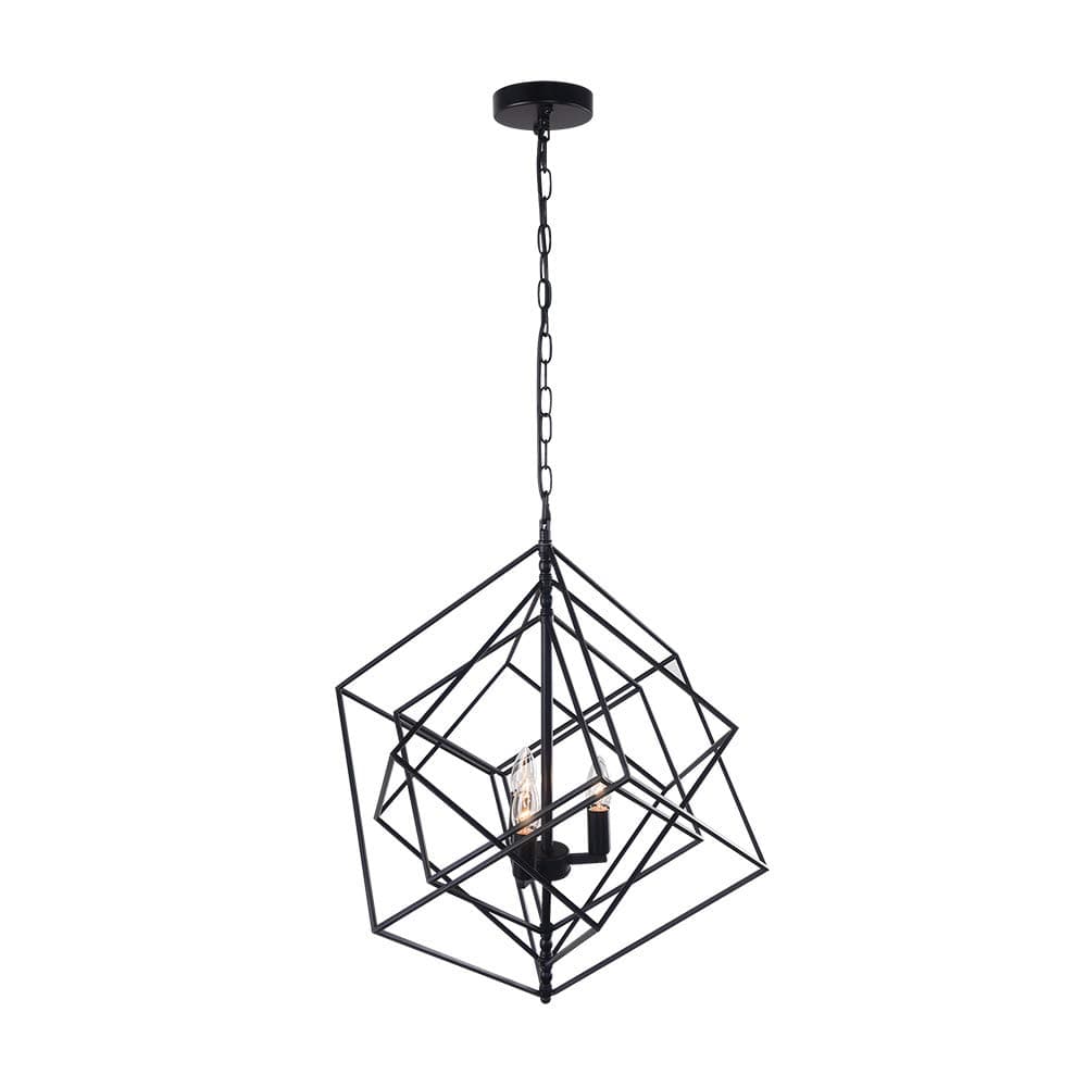 EDISLIVE 3-Light Modern Matte Black Cube Geometric Chandelier Candle Style Pendant Hanging Light Square Cage Pendant Lights for Dining Room Island