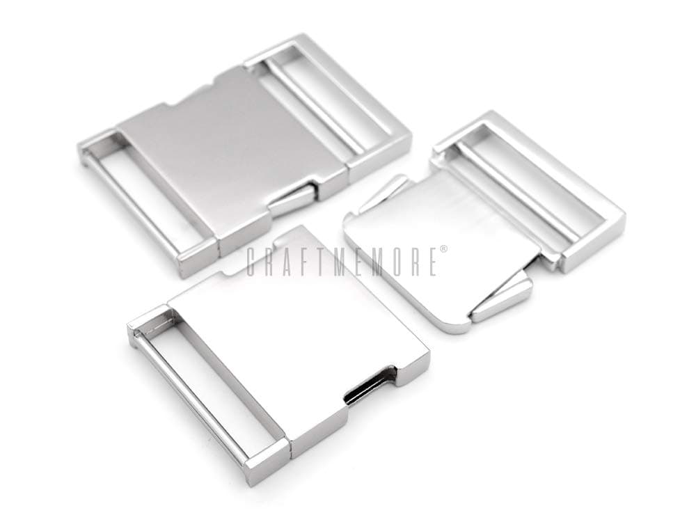 CRAFTMEmore 1 Pc Metal Quick Side Release Buckle Webbing Bag Clip Flat Lock Belt Strap Backpacks Collar - Premium Quality (1-1/2 inch, Silver)