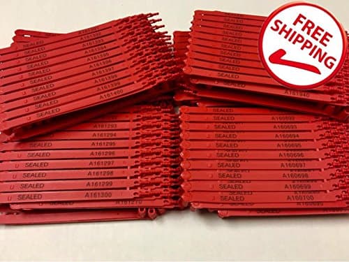 AVG Packaging SuppliesRed Plastic Security Seals (8") - Self Locking Shipping Seal with Print Progressive Numbering – Tamper Proof for Trucks, Trailers, Cargo, Containers, Luggage (500ct)