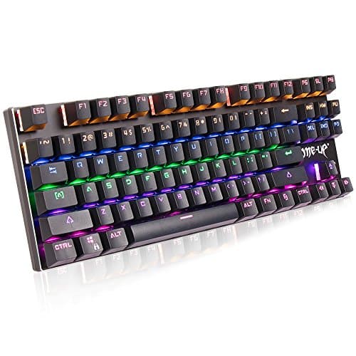 EMISH Mechanical Gaming Keyboard, 87 LED Illuminated Backlit Anti-Ghosting Keys, Water-Resistant and N-Keys Rollover, USB Wired, Great for PUGB Professional for Gamers and Typists - Blue Switch