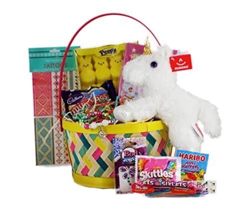 Magical Unicorn Themed Easter Candy and Toy Easter Basket with Plush