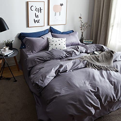 Solid Duvet Cover Set Vintage Purple Grey Bedding Set Queen Size Luxury Soft Long Staple Cotton Bedding Comforter Cover Set Hotel Quality Kids Adults Students Boys Girls Duvet Cover Set, Easy Care