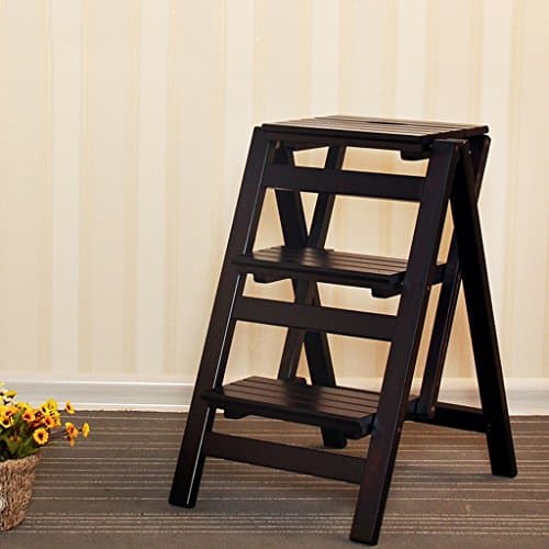2/3 layers of solid wood folding ladder home kitchen indoor ascends ladder double stair chair Furniture (Color : Dark walnut color, Size : 3 layer)