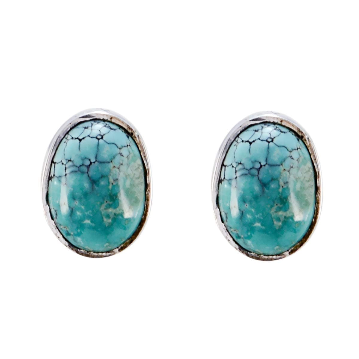 RGPL Genuine Turquoise One Gem Oval Shape Cabochon studs 925 Sterling Silver Earring-RGPL-SETURCB-5051
