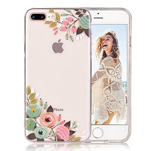 iPhone 8 plus case, iPhone 7 plus case, COSANO Floral Flower Clear Design Slim Fit [Hard PC Back + Shock Absorbing Soft Bumper] [Scratch-Resistant] Transparent Protective Cover (Vintage Floral 8+)