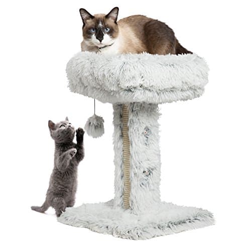 Modern Kitty Handcrafted Cat Post Lounger w/ Scratching Surface in Shag, Frost, 16"x16"x24"