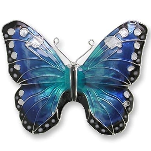 Blue Morpho Butterfly Enameled Silver Plated Pin