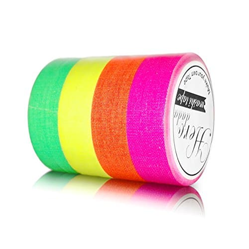 Herodada 4-Pack Fluorescent Neon Gaffer Tape UV Blacklight Reactive Decorative Tape for Halloween Decorations, Glow Dance Party, Theatre Show
