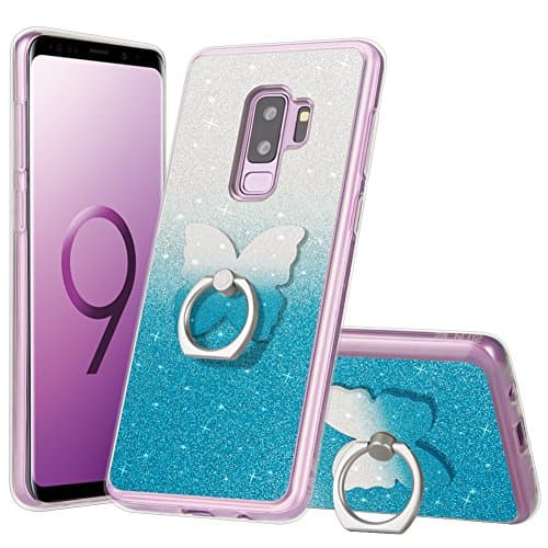 Samsung Galaxy S9 Plus Glitter Case with Finger Ring Stand Holder [Anti-Scratch] Fashion Soft TPU Rotating Holder Grip Stand Cover Case for Samsung Galaxy S9 Plus[Blue]