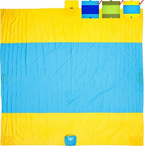 100% Nylon Sand Proof Beach Blanket - Oversized 7' x 9' - Quick Drying, Lightweight &amp; Durable Design - 6 Sand Pockets for Securing &amp; 1 For Storage - Ideal as Outdoor &amp; Picnic Blankets Too