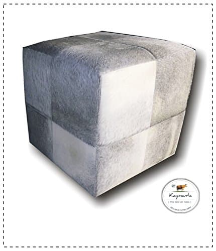 Light Grey Luxury Hair on Hide Leather Ottoman
