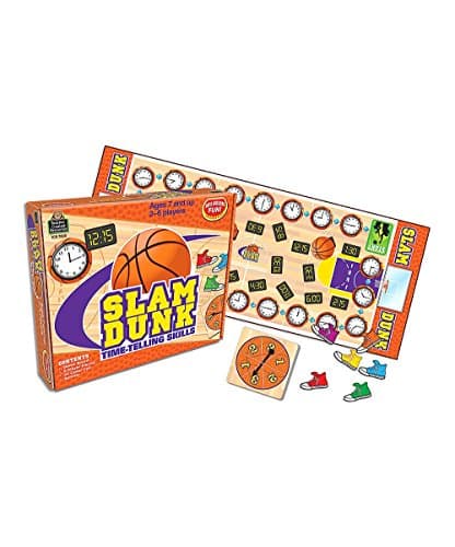 Slam Dunk Time Telling Game Set -- Clock Board Game for Teaching Time