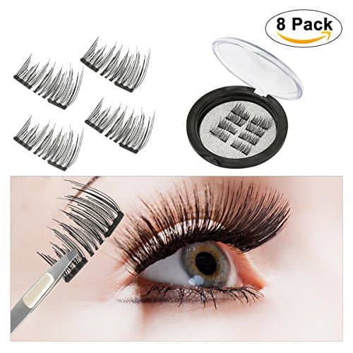 Dual Magnetic False Eyelashes ， [No Glue] Yedda 3D False Eyelashes Reusable Best Fake Lashes ,Natural Handmade Extension Fake Eye Lashes ( 2 Pairs , 8 Pieces )