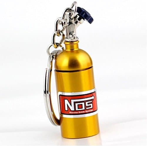 Gold NOS Mini Bottle Nitrous Oxide Pill Stash Box Car Keychain Keyring
