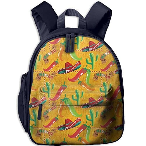 SarahKen Elements With Cactus Hat Chili Pepper Pattern Over Grunge Kids Children School Bagpack Navy 12.5"x 4"x 10.5"