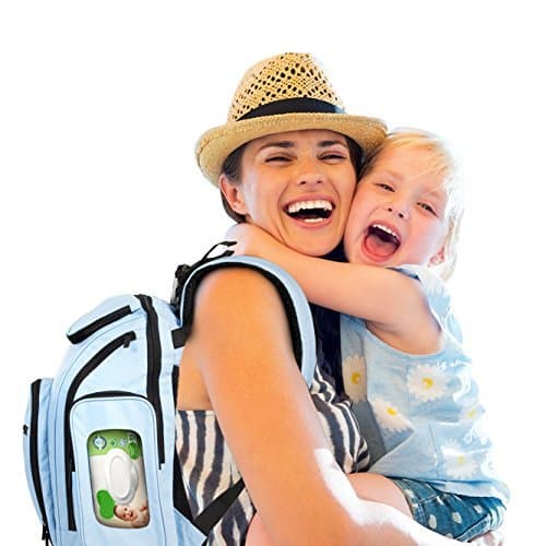 Unisex Diaper Bag Backpack, Waterproof 300D Polyester ~ Has 15 Pockets &amp; Padded Adjustable Straps, Attaches to Stroller, With Bonus Changing Pad &amp; Baby Care eBook, Light Blue by MakeMyMerchandise