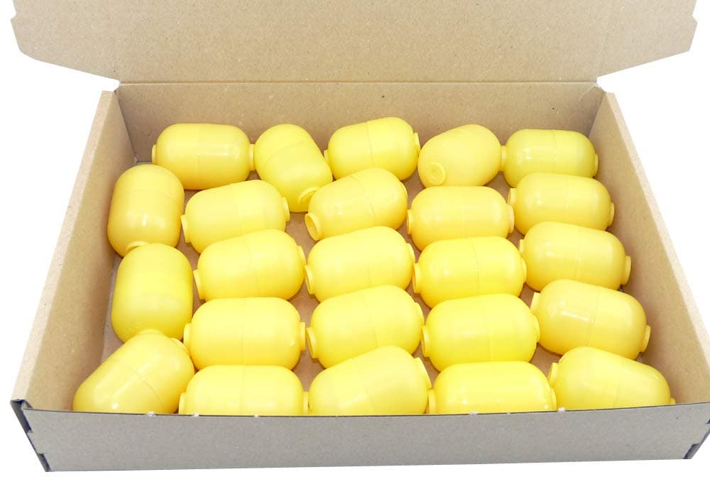 24 yellow surprise egg capsules, two-piece (egg capsule from Ferrero).