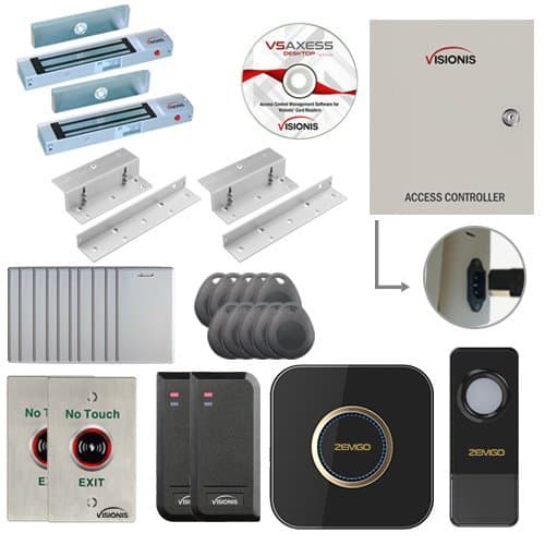 Visionis FPC-6132 Two Doors Access Control for in Swing Door Electric 300lbs Mag Lock Time Attendance TCP/IP Wiegand Controller Box, Black Indoor/Outdoor Card Reader + Software + 20,000 Users Kit