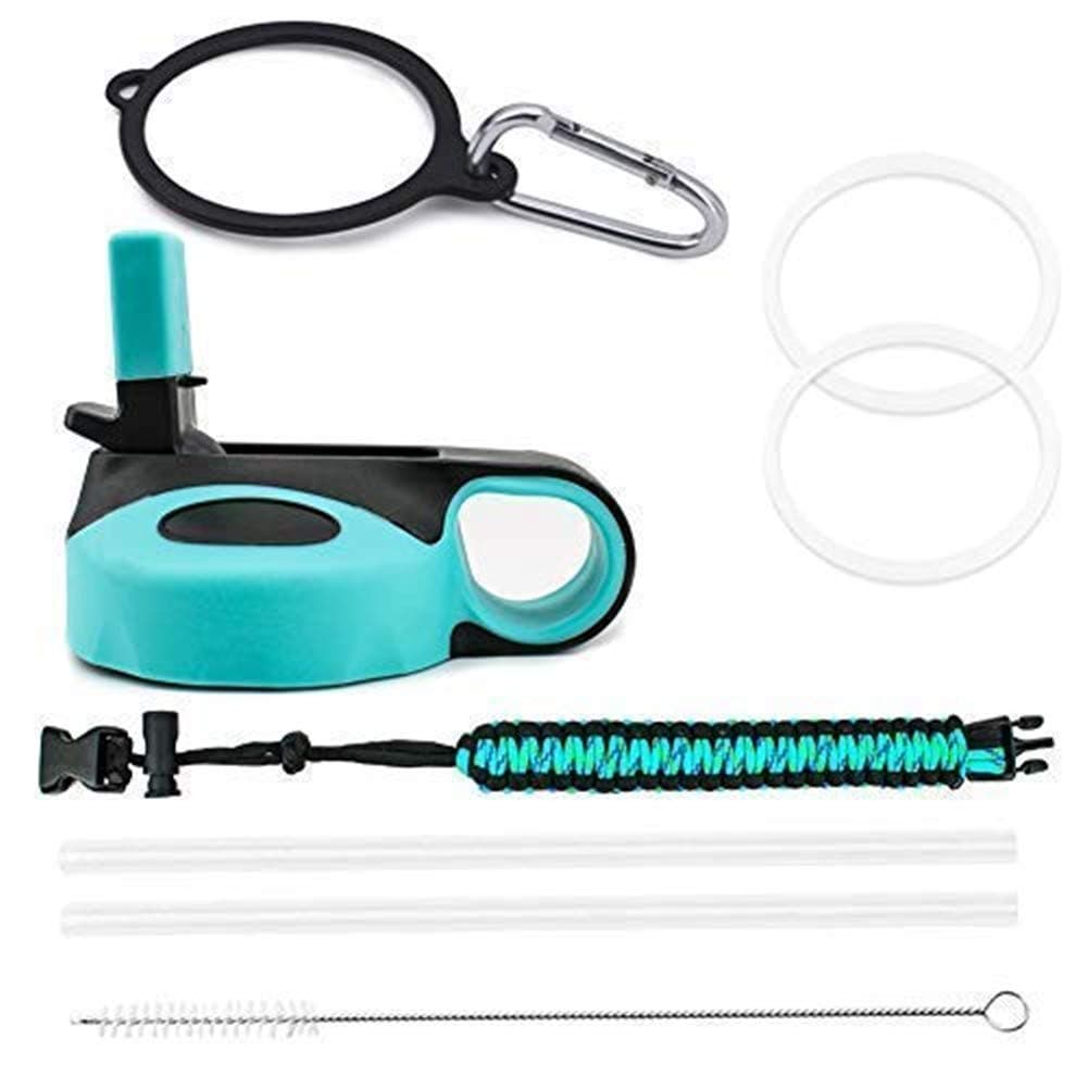 WINFOR Straw Lid Cover Cap Accessories Kit Set Compatible for Hydro Flask Wide Mouth Sport Bottle 12oz to64oz with Paracord Handle /2 Straw/ 1 Brushes/Alloy Carabiner/Safety Ring BPA Free (Green)