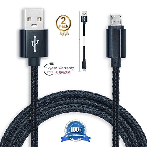 [Micro USB to USB Cable] 6.5 Feet Nylon Braided Fabric Micro USB Android cable Charging &amp; Sync Data Charger Cable Cord for Android samsung and More (6.5ft black-2pack)