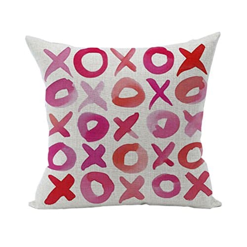Ruideng Lover Heart Pattern Cotton Linen Square Throw Pillow Case Decorative Cushion Cover Pillowcase Cushion Case for Sofa,Bed,Chair,Bedding 18 X 18 Inch (Colorful XOXO)
