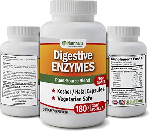 Digestive Enzymes for Better Digestion, Nutrient Absorption, helps with Bloating, Gas, Heartburn, and more, 180 Day Supply/Plant-Source Blend Kosher & Halal Capsules Vegetarian Safe MADE IN THE USA