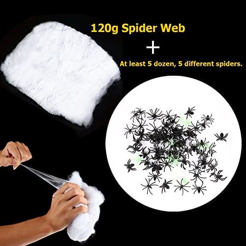Halloween Decorations 60 Pcs 5 Different Spiders with 120g Spider Web Spider Cobweb for Halloween Decoration