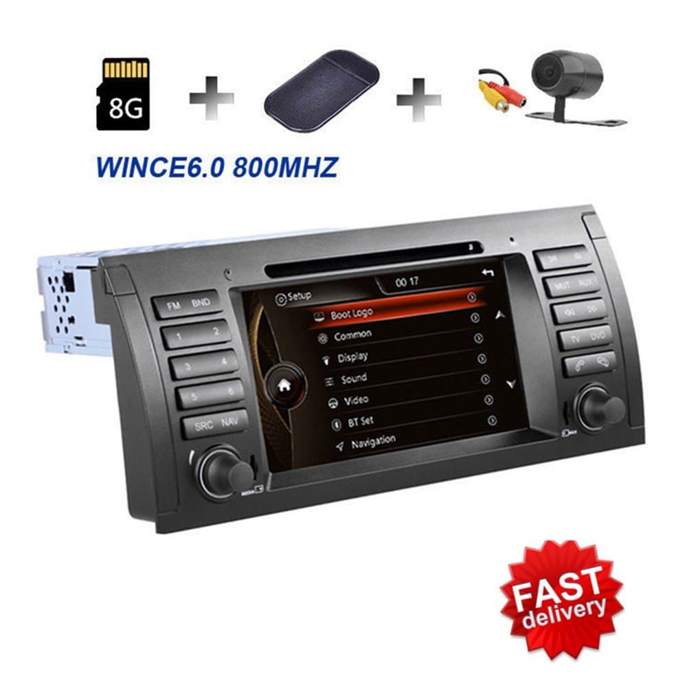 7 Inch 1080P Video HD Digital Capacitive Touch Screen Car Stereo In Dash Double Din DVD Player with GPS Navigation CANbus for BMW E39 X5 M5 E38 E53 with Backup Camera Included