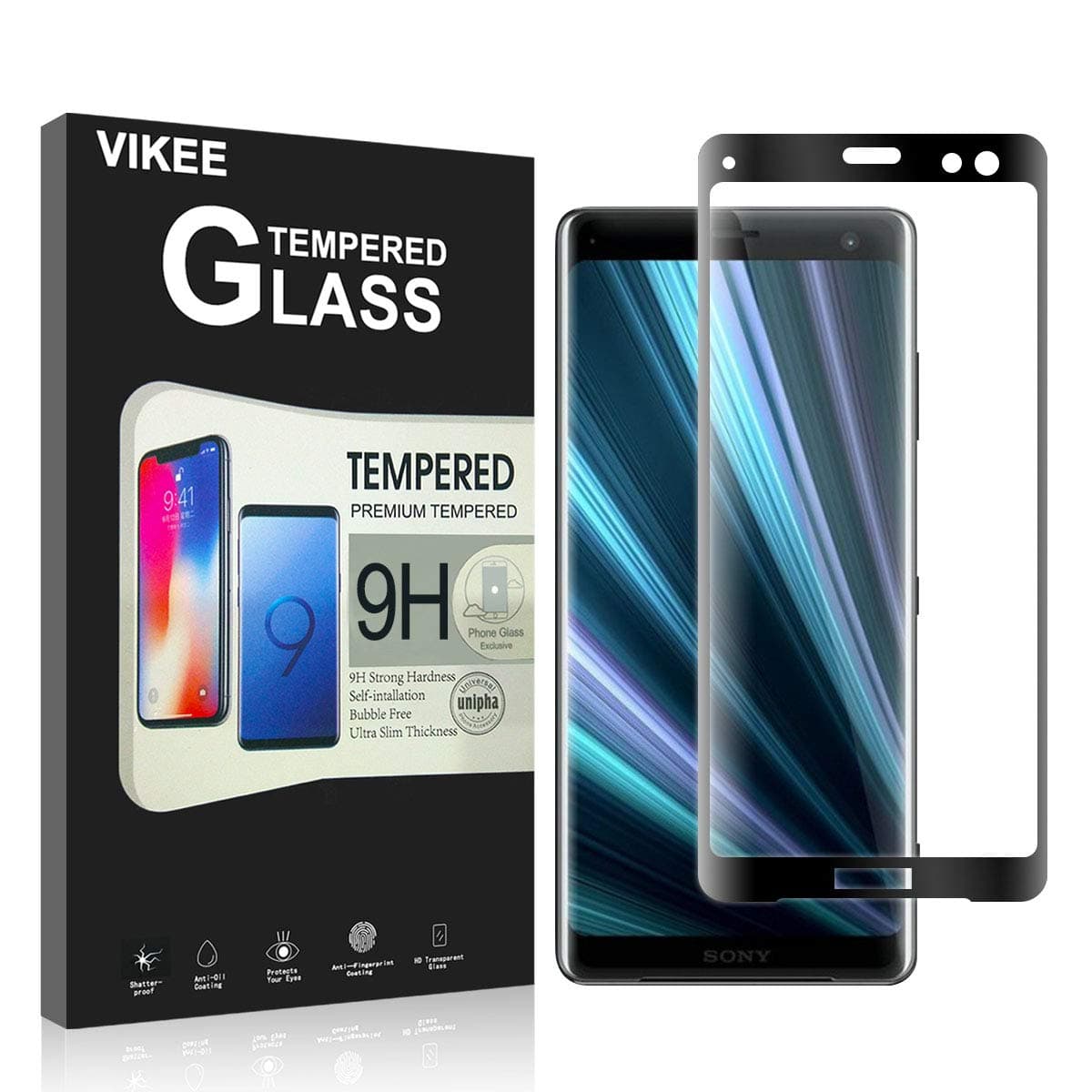 VIKEE Compatible Sony Xperia XZ3 Screen Protector, 3D Full Coverage[Edge to Edge Crash Protection][Scratch-Proof][3D Touch] [Bubble-Free] 9H Hardness Tempered Glass Film for Sony Xperia XZ3 【Black】