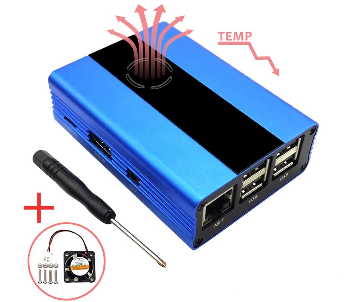 Raspberry Pi 3 Case Aluminium with Fan for Pi 3, 2 and B+ Blue