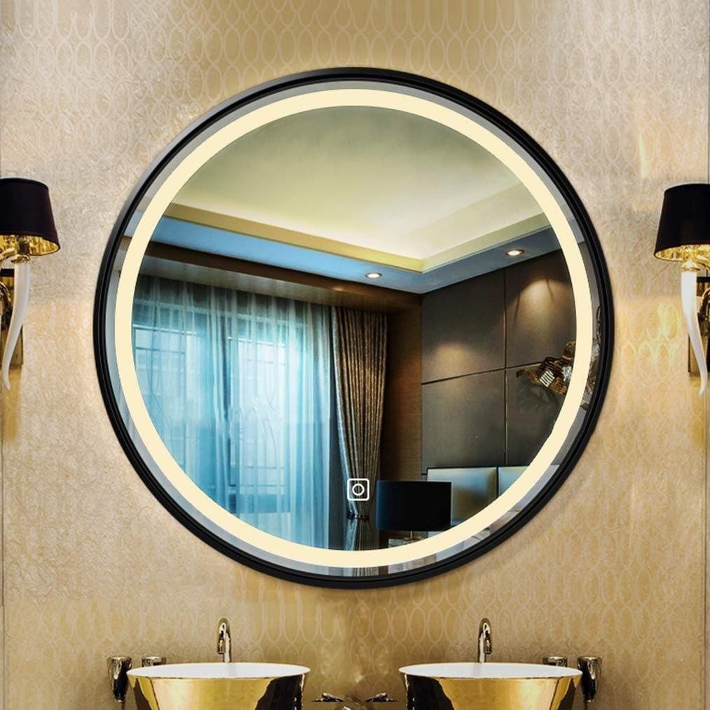 Vanity Mirror Wall-mounted Smart Touch Led Bathroom Makeup mirror With Lights Sandblasted Retro Circle Stainless Steel Frame