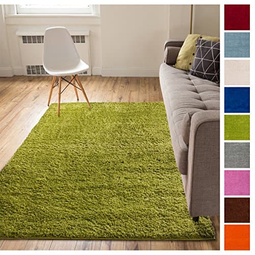 Solid Retro Modern Green Shag 7x10 (6'7'' x 9'10'') Area Rug Plain Plush Easy Care Thick Soft Plush Living Room Kids Bedroom