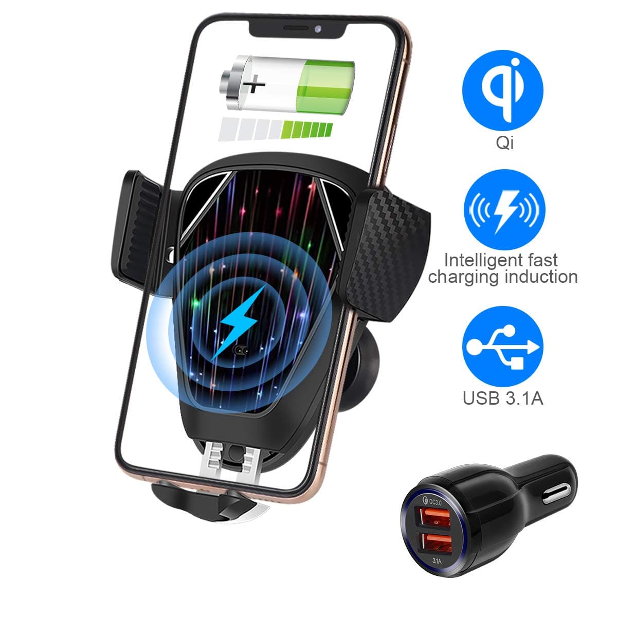 Wireless Car Charger,Automatic Retractable 10W/ 7.5w Qi Wireless Fast Charging Car Mount,Compatible with iPhone 11/11 Pro/ 11 Pro Max/XS/XS Max/XR/X/8/8+, Samsung Note 10/S10/S10+te 9/S9/S8/S8+